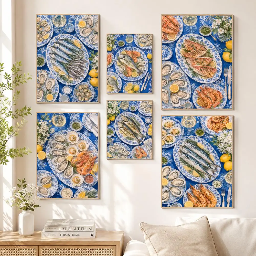 Assorted Seafood Sashimi Platter Poster Wall Art Print Poster Decorative Mural Home Decor Gift Unframed