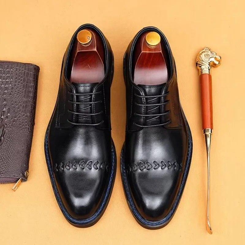 High Quality Handcrafted Leather Shoes For Men New Derby Shoes Man Genuine Leather Business Formal Shoes Office Wedding Shoes