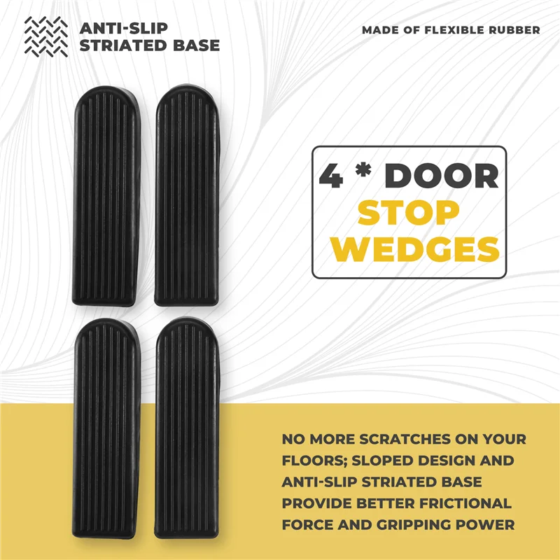 

A34R 4 Pack Door Stop Wedges, Rubber Non-Scratching Door Stoppers For Home And Office (Black)