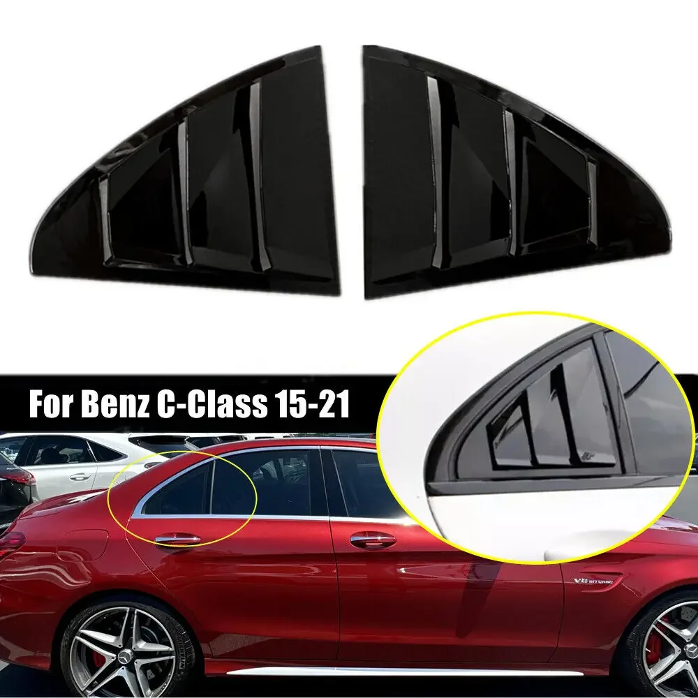 For Benz C-Class W205 2015-2021 Car Rear Louver Window Side Shutter Cover Trim Sticker Vent Scoop ABS Carbon Fiber Accessories