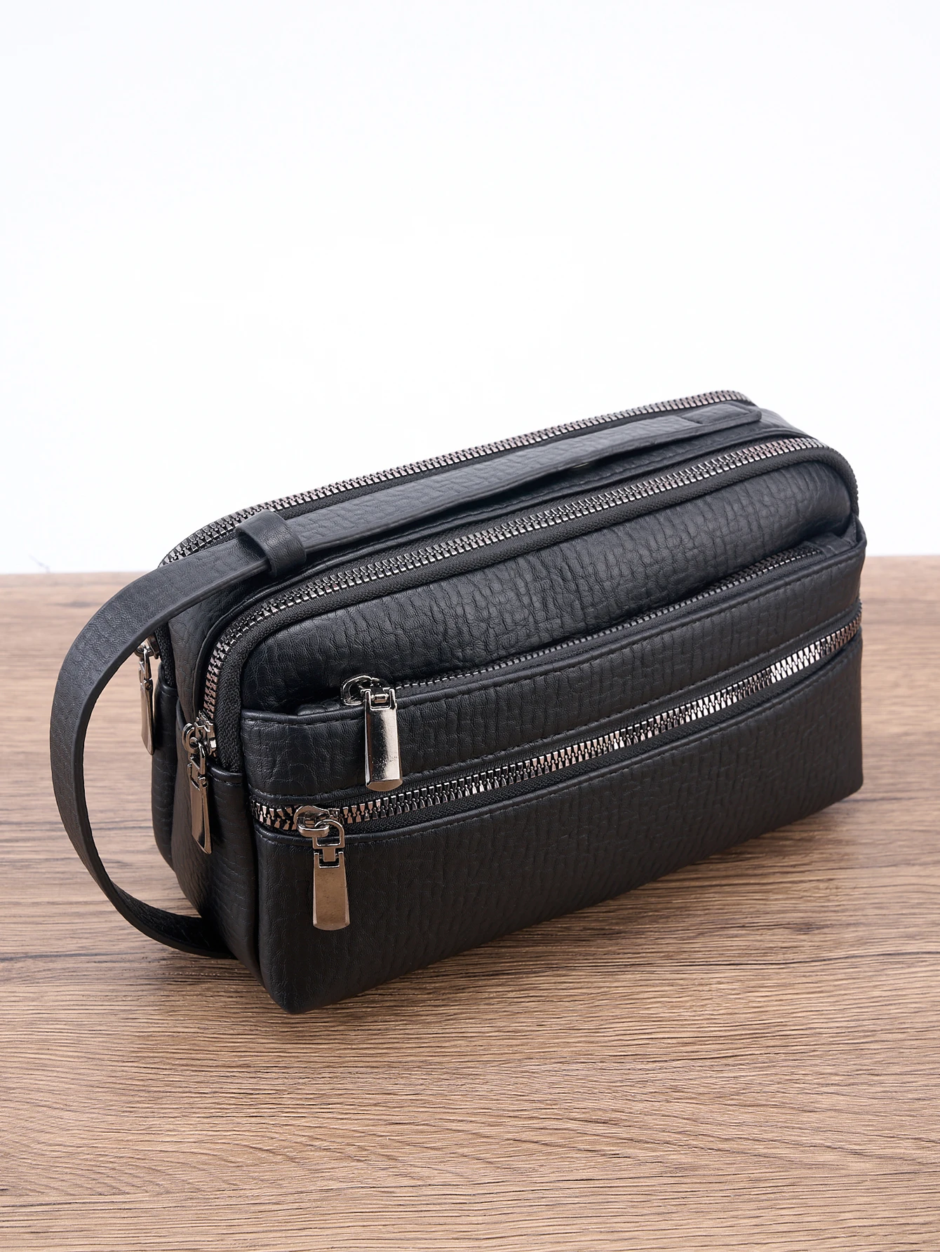 24cm Herren-Anti-Diebstahl-PU-Krokodil-Business-Handtasche - Wasserdichter Schlanker Organizer mit Handgelenkschlaufe, 3 Reißverschlusstaschen – Detail 1