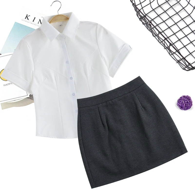 Spice Girls JK Uniforme Uniforme scolastica Camicia in vita Stile college femminile Sottile Camicia bianca sottile Pacchetto Gonna anca Abito a due pezzi