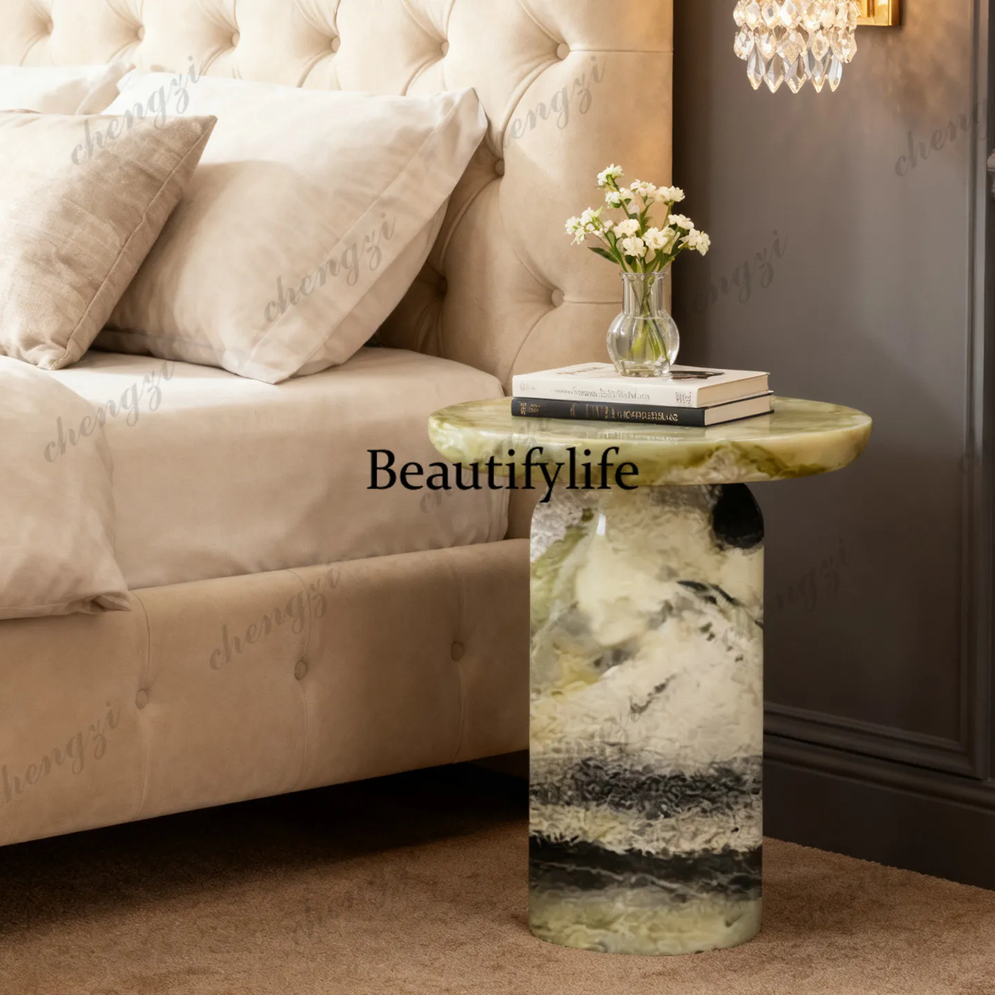 

P37 Nordic natural marble edge several bedrooms bedside small round table household