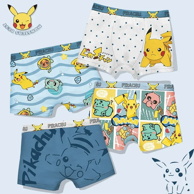 Pokemon Pikachu Children Cotton Underwear Cute Printing Panties Kids Short Boxer Briefs Cartoon Print Summer Boy Underwear