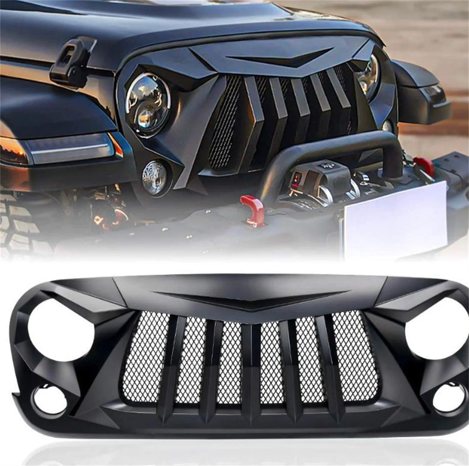 

SXMA J380 Car Grills Grill Racing Grills Bumper Mesh Bumper Grid Matt Black ABS For Jeep Wrangler JK 07-17