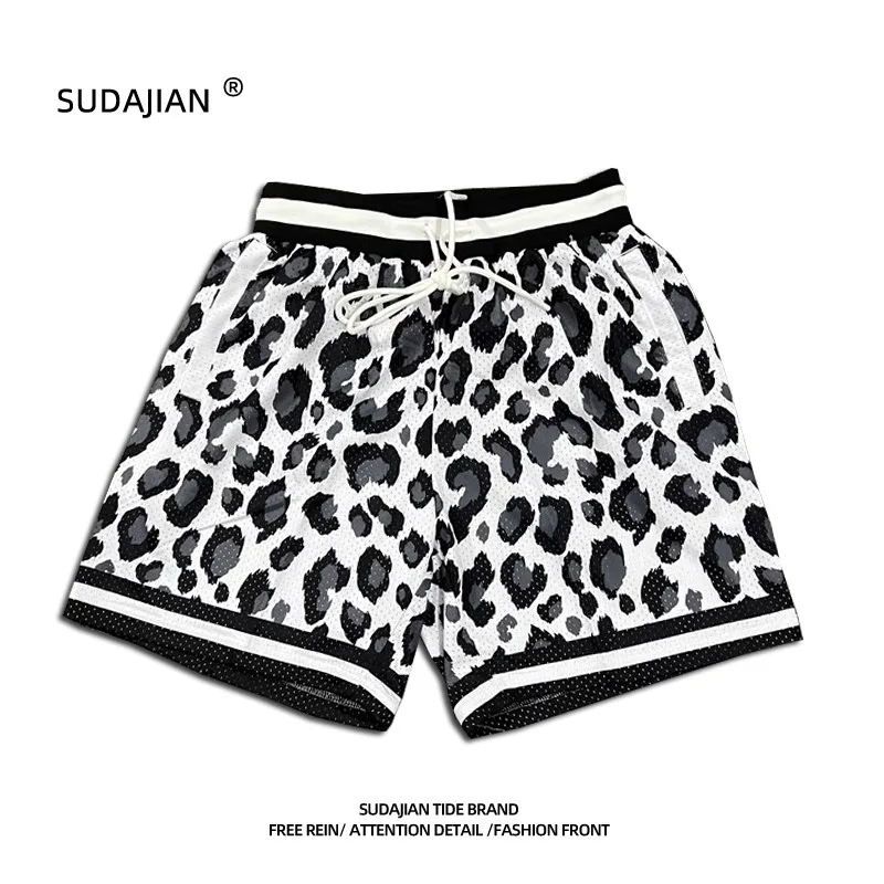 Summer New Leopard and flame colors style Short Classic Casual Street Print Gym Shorts Men\'s Gym Basketball Sports Beach Shorts