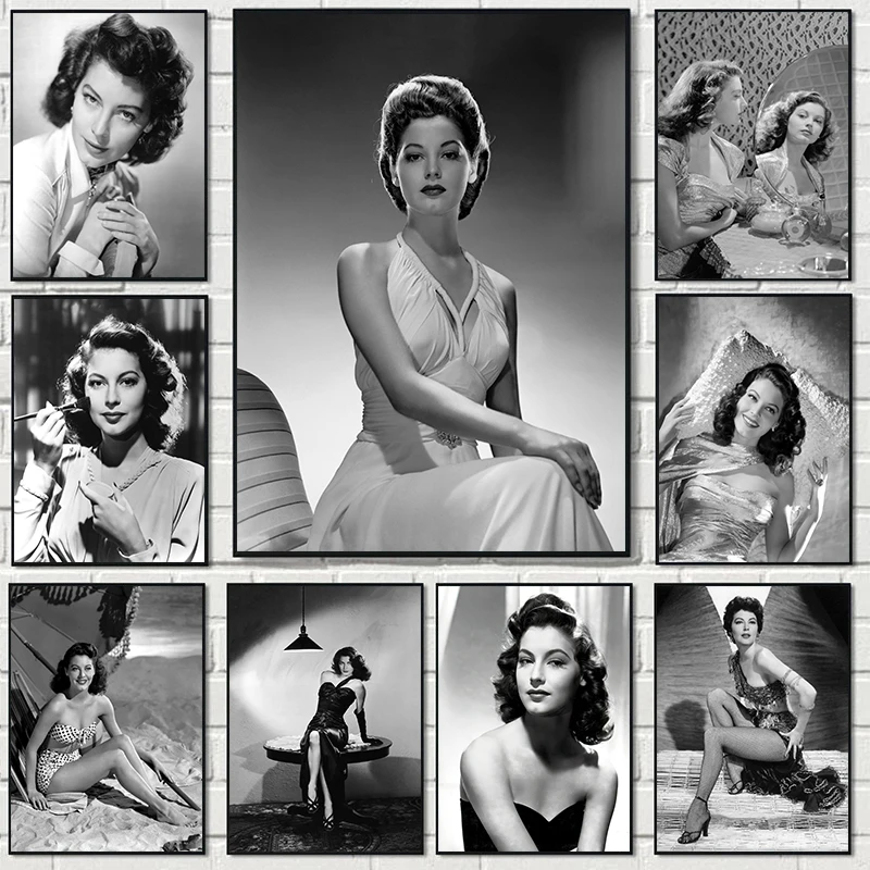 Modern Sexy Fashion Star Ava Gardner Black White Portrait Photography Poster Canvas Paintings Wall Art Pictures Home Decor