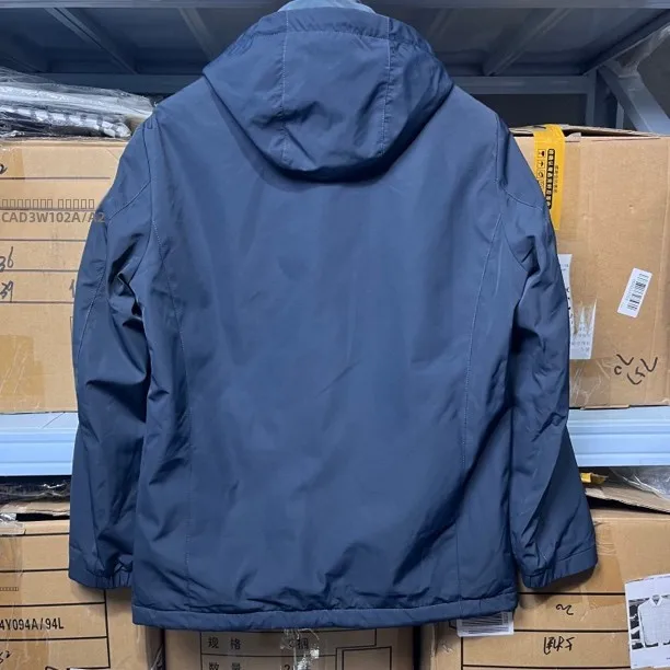 قبعة Jaet 887H غير رسمية للرجال قابلة للفصل دافئة داخلية للخريف والشتاء ey أزرق على الوجهين معطف قطني مع غطاء محرك السيارة وسحاب للإغلاق