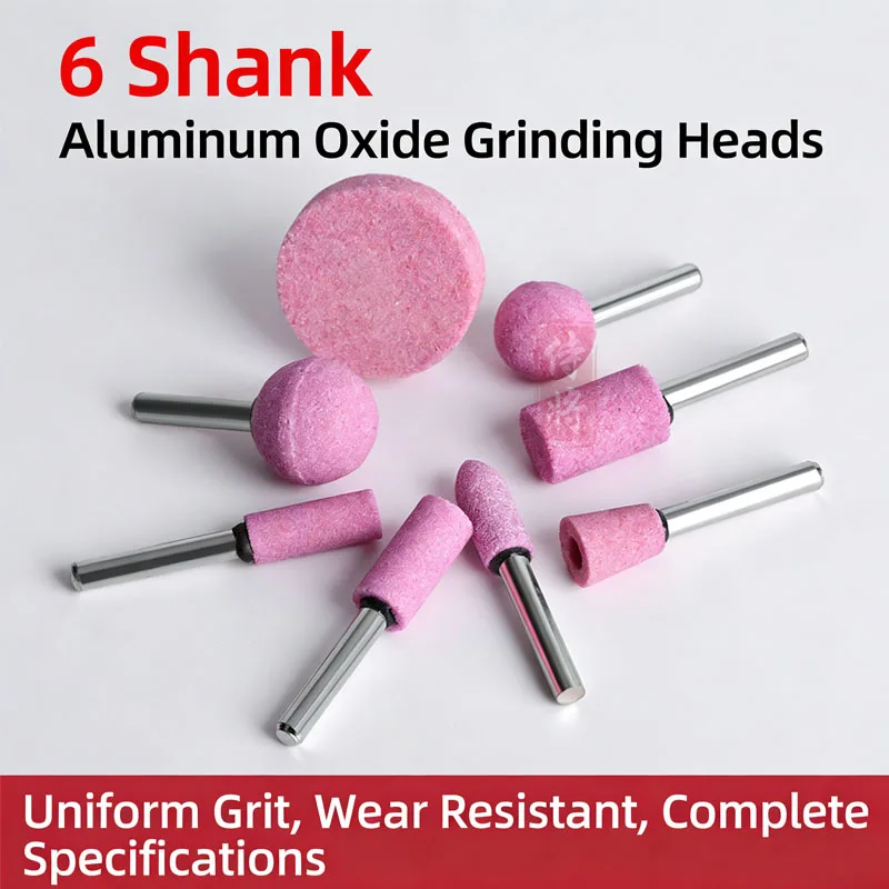 6mm Shank Aluminum Oxide Grinding Heads  Pink Corundum Mounted Points for Metal Deburring  Polishing & Finishing Uniform Grit