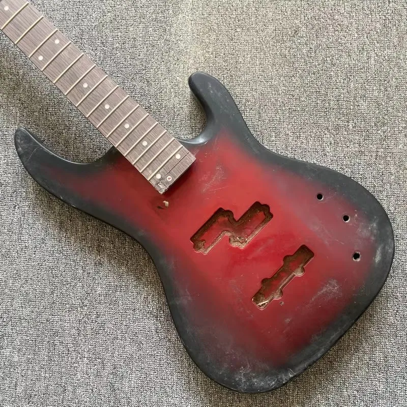 CN471 CB471  PJ Bass Kits 24 Frets Neck with Solid Basswood Body 1 Frets Missed Unfinished Bass Guitar Set for DIY with Damages