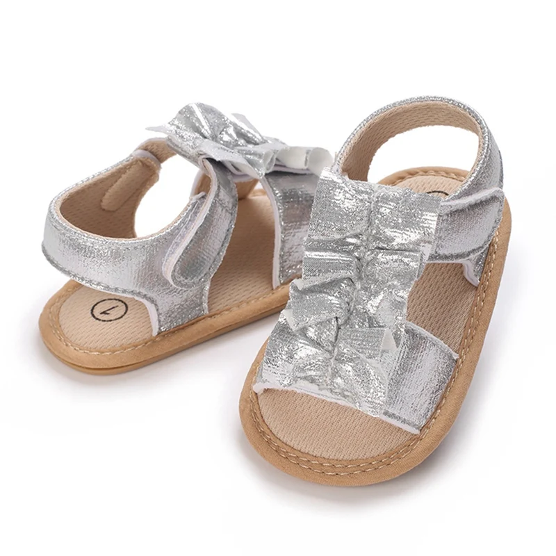 Summer Baby Girls Sandals Newborn Cute Sequin Bow Flats Non-Slip Soft Sole Infant Babies First Walkers Toddler Sandals