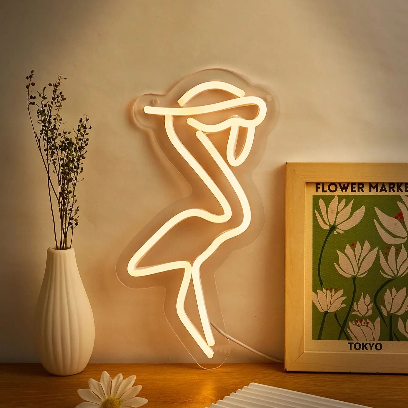 

Chi-buy LED Neon Flamingo USB Powered Neon Signs Night Light 3D Wall Art Bedroom Living Room Decor Lamp Signs