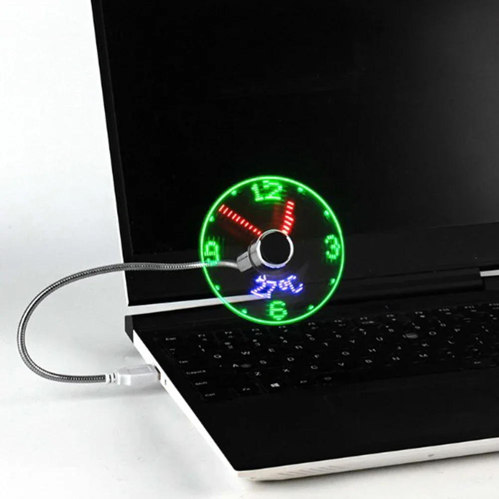 Clock Fans DC 5V Metal Mini Fan USB Powered Mini Cooling Flashing Fan Real Time Display Hand Mini USB Fan  Laptop  Notebook