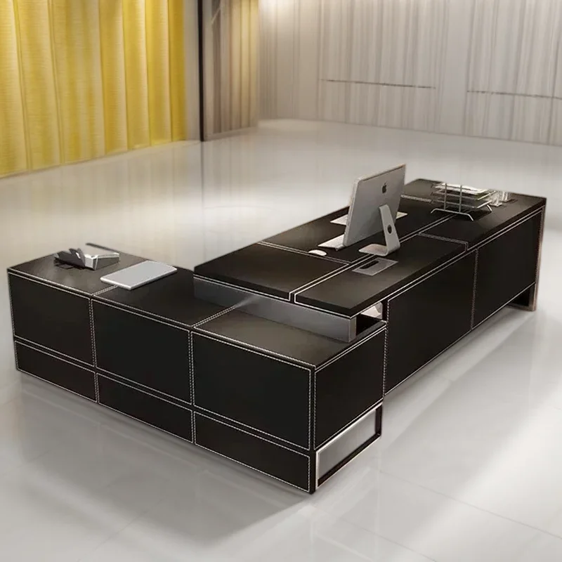 

Black Unusual Office Desk Minimalist Design Secretary Conference Computer Desk with Bookshelf Stand Up Desk Portable