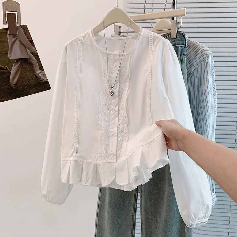 

Stylish plus Size Women's Shirt Embroidered Lace Top Spring Autumn New Arrival Elegant Atmosphere Commute Style Long Sleeve