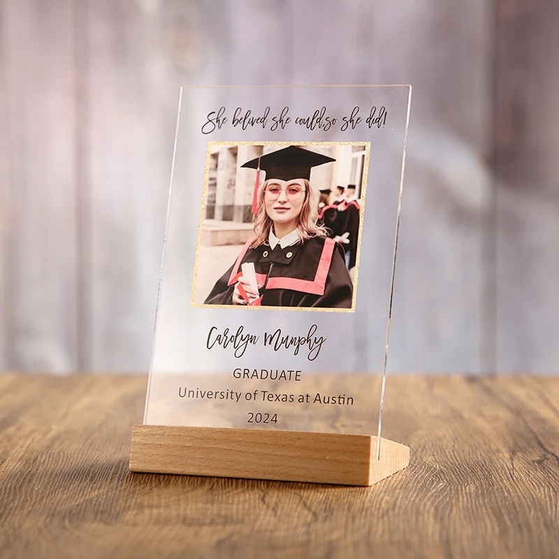 Personalized Wood Stand Graduating University Class of 2024 High School Congratulate Gift