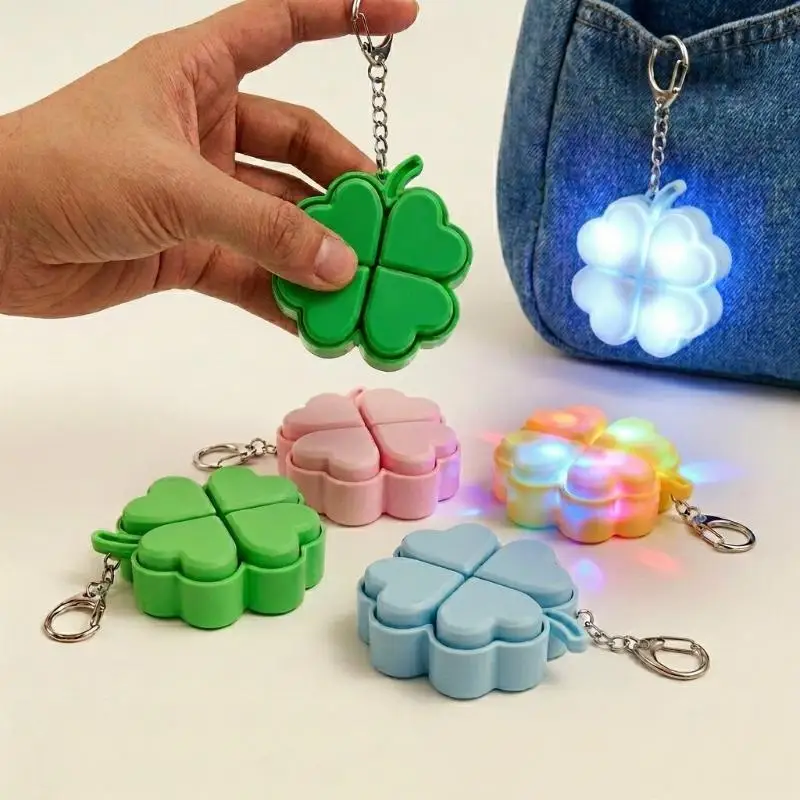 Lucky Four-Leaf Clover LED Light Up Keychain Clickable Buttons Stress Relief Toy Backpack Pendant Party Gift For Kids Adults