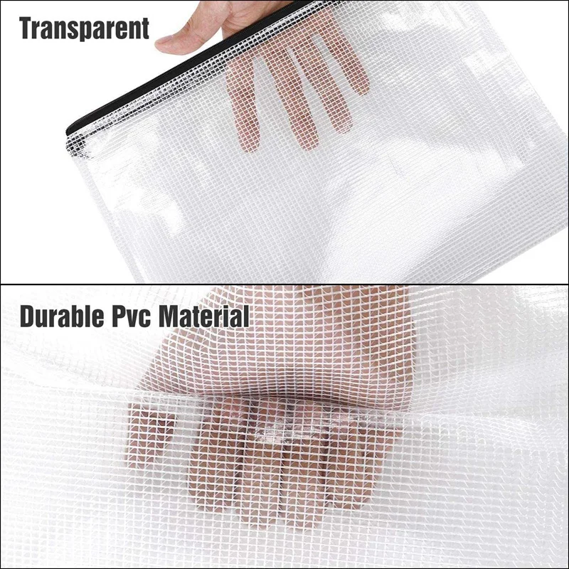 18Pcs Mesh Zipper Pouch Document Bag, 8 Assorted Size, Waterproof Plastic Zip File Folders, Multipurpose For Office,Home
