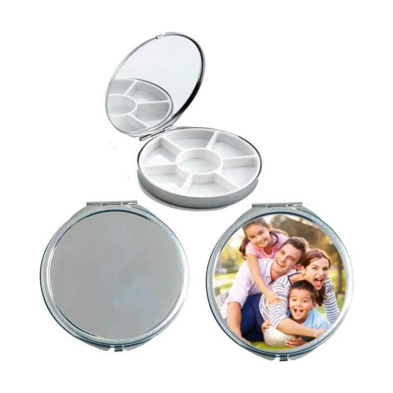 

10 шт., пустая коробка для таблеток для сублимации, металлическое зеркало, круглое, 7 отделений, футляр для таблеток для лекарств, один тиждень для DIY, теплопередача, печать