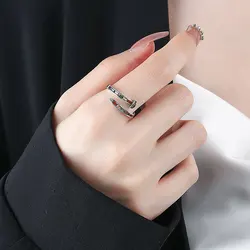 925 Sterling Silver Rainbow Colorful Zircon Nail Shaped Ring for Women Girls Fashion Party Adjustable Fine Jewelry Birthday Gift