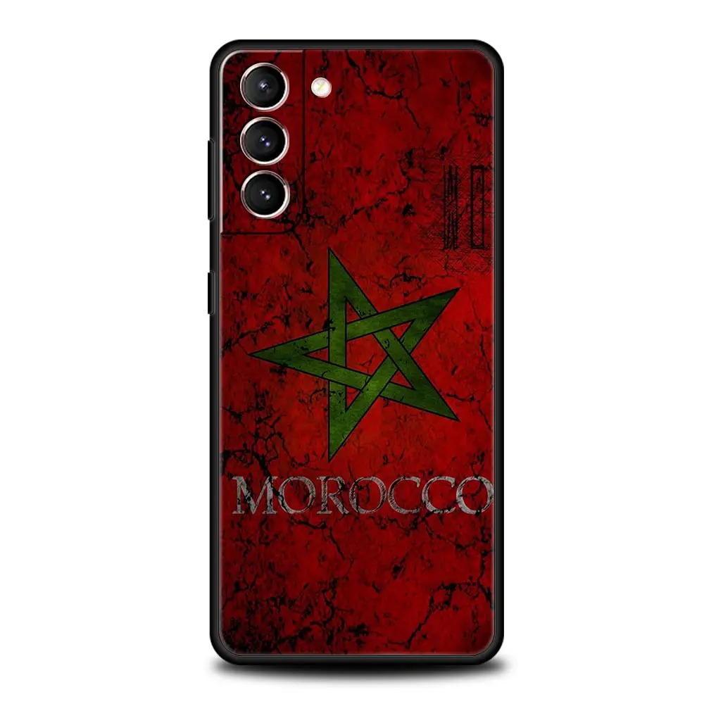 Morocco Flag Passport Phone Case For Samsung Galaxy S23 S22 S21 Ultra S20 FE 5G S10 S9 S24 Plus S10E Cover Black Silicone Shell