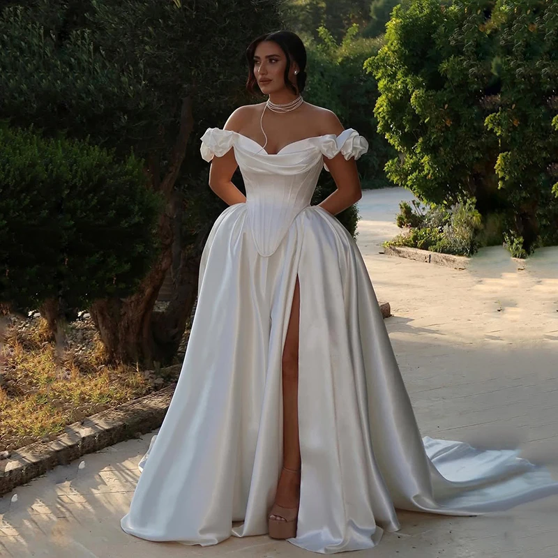 

Eightree Elegant A-Line Wedding Dresses Sweetheart Sleeveless Side Slit Bridal Dress Princess Wedding Ball Prom Gowns Customized