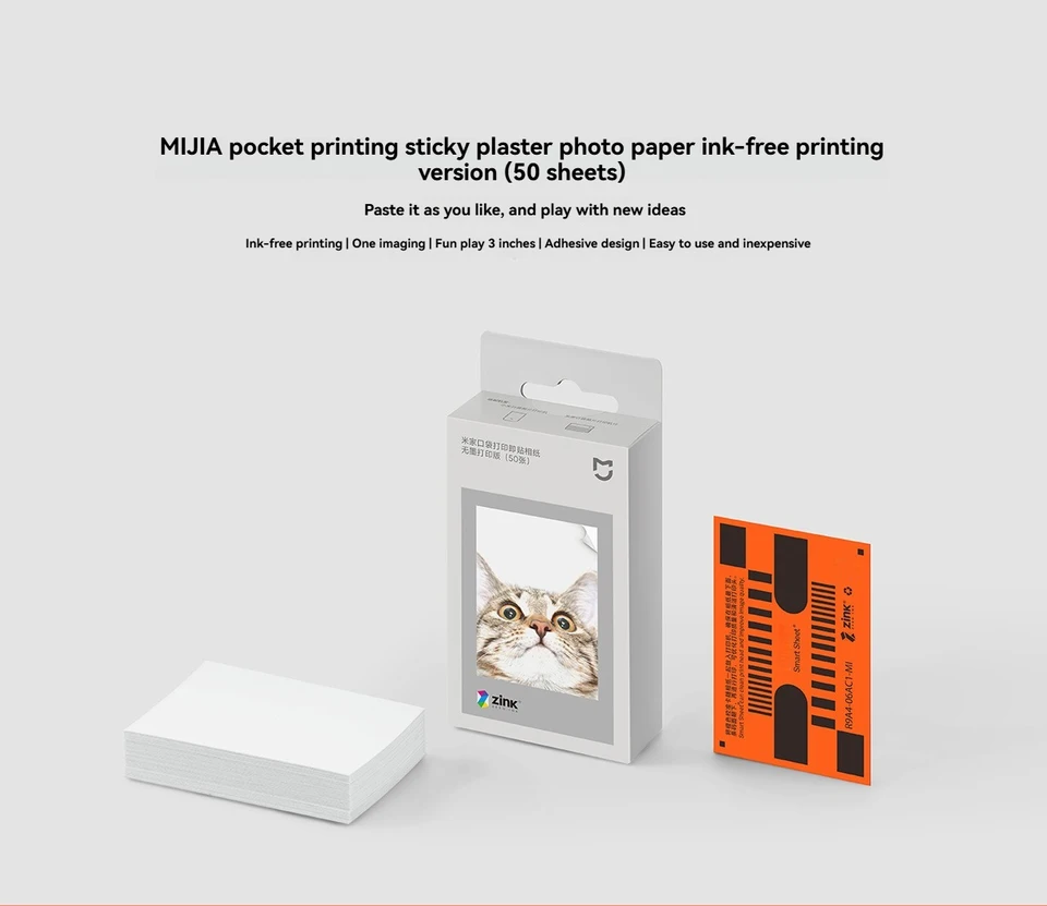 Original MIJIA ZINK Pocket Printer Paper Self-adhesive Photo Print