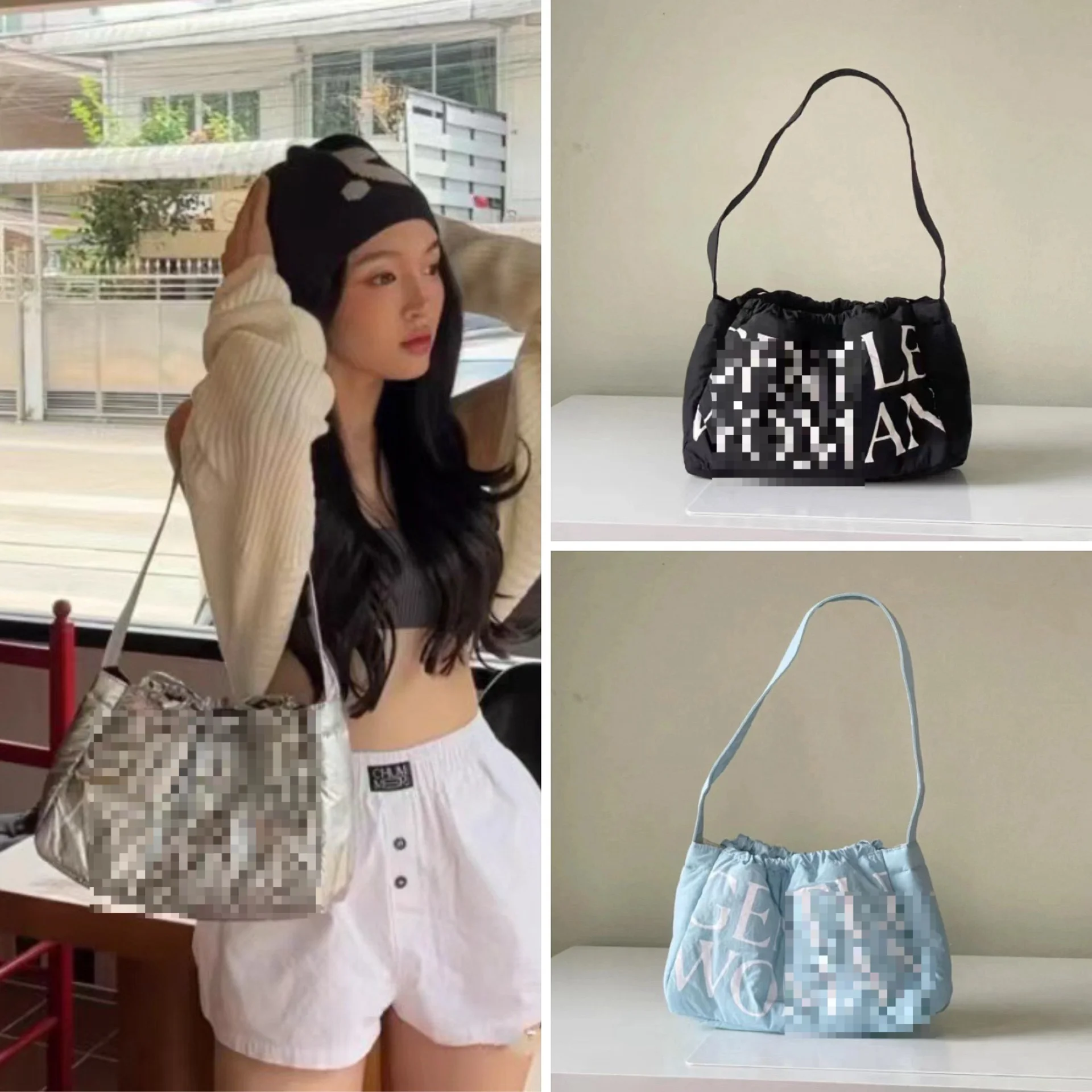 Thai dumpling bag 24 candy color letter print drawstring single shoulder armpit bag tide brand Customized logo for gift box