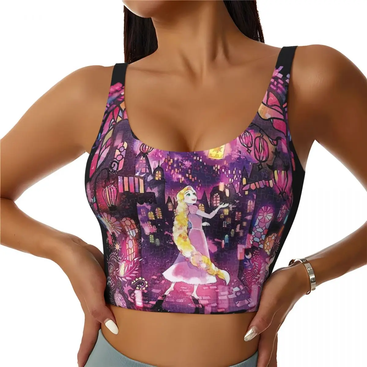 

Custom Tangled Rapunze Workout Crop Tank Tops for Women Seamless Yoga Running Sports Bras