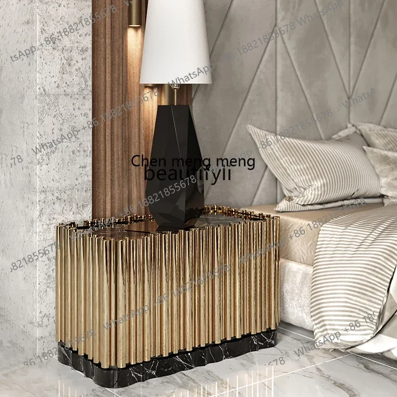 

B178 Light luxury bedside table Stainless steel hotel Italian high-end designer storage bedside cabinet2936