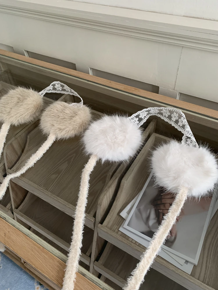 Cute Earmuffs lace Bow Plush  Winter Warm Folding Earmuffs Headwear Women Earplugs Cold Protection Hair Band Cover fu ear muffs