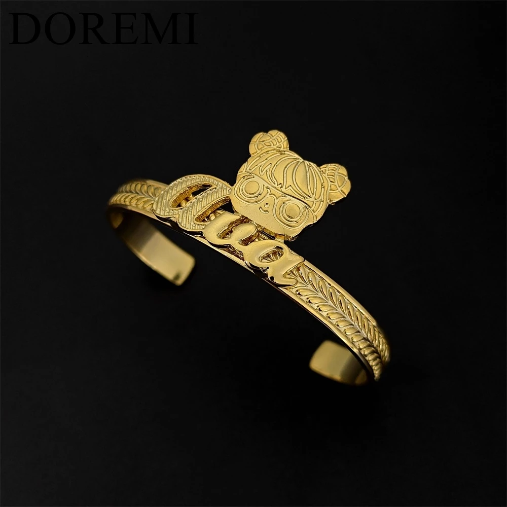 DOREMI Children's Kid's Personalized Character Girls Bangle Gold Leaf Custom Letter Name Cuff Designer Bangle Bracelet Jewelry