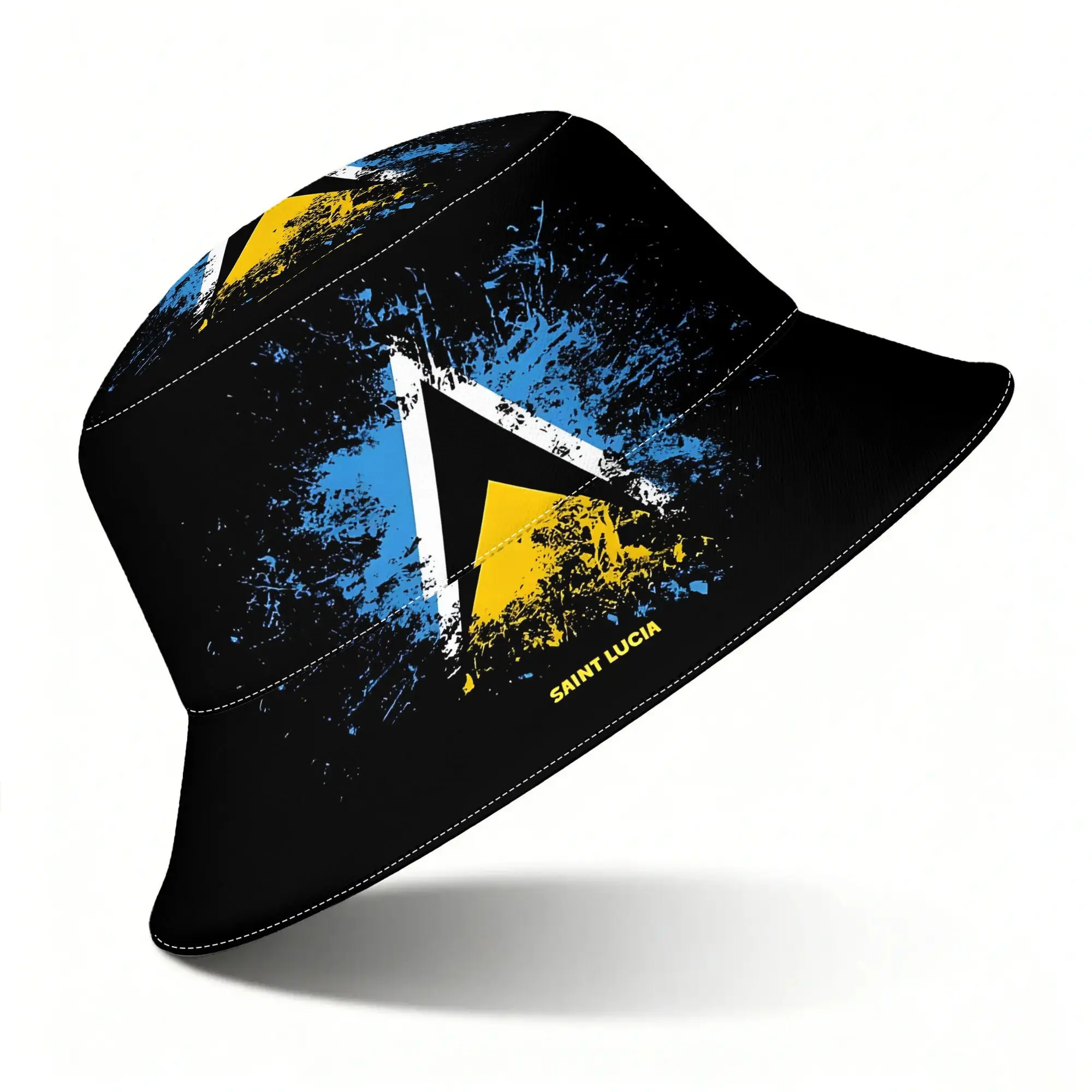 Custom Saint Lucia Watercolor, Flag of St. Lucia Creative Printed Bucket Hat Suitable for Beach Vacation, Daily Casual Wear