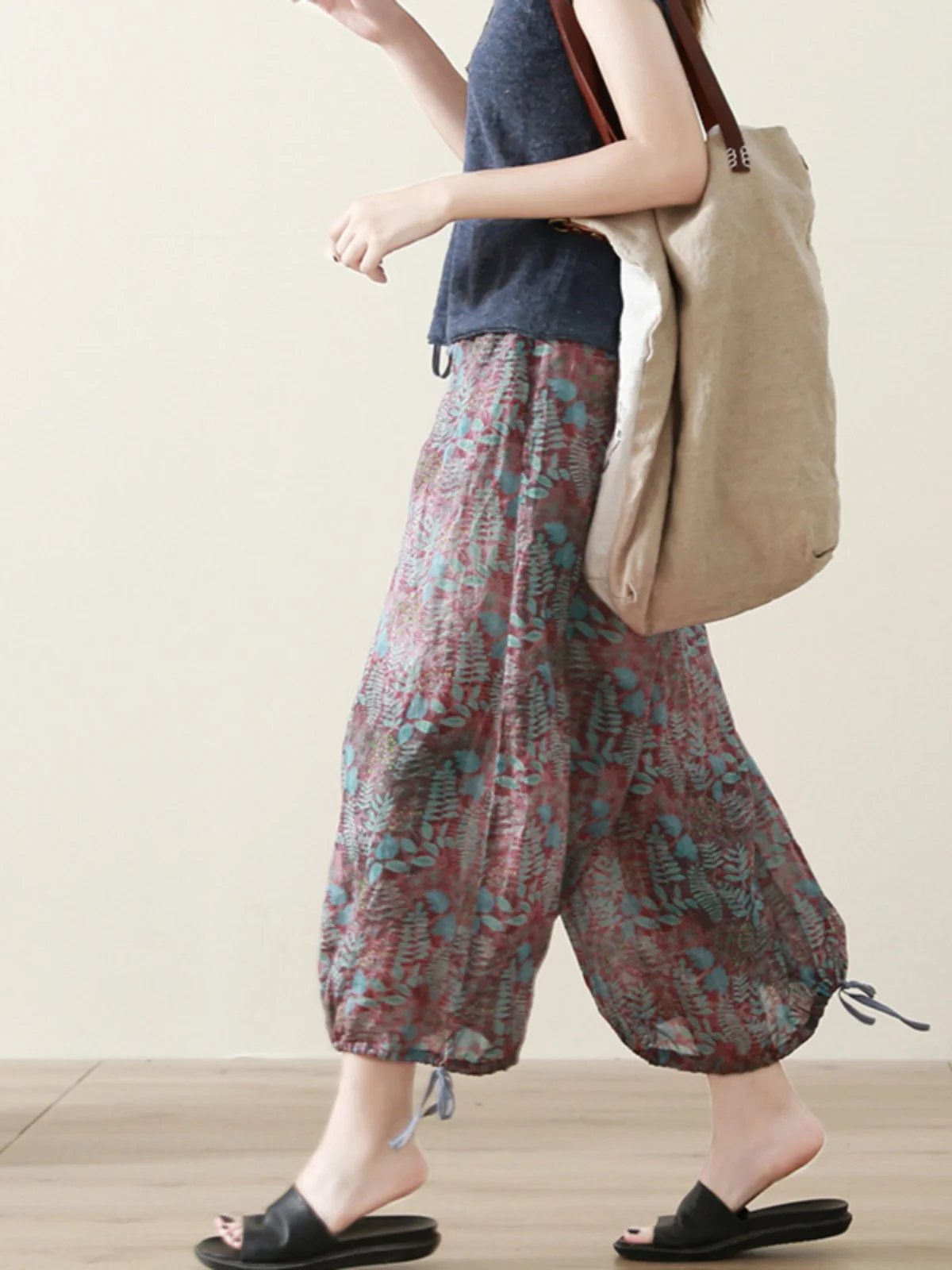 

Женские широкие брюки большого размера в стиле ретро с высокой талией и прямым вырезом с принтом-фонариком Sle Faionable с поясом для похудения-шаровары Девять...