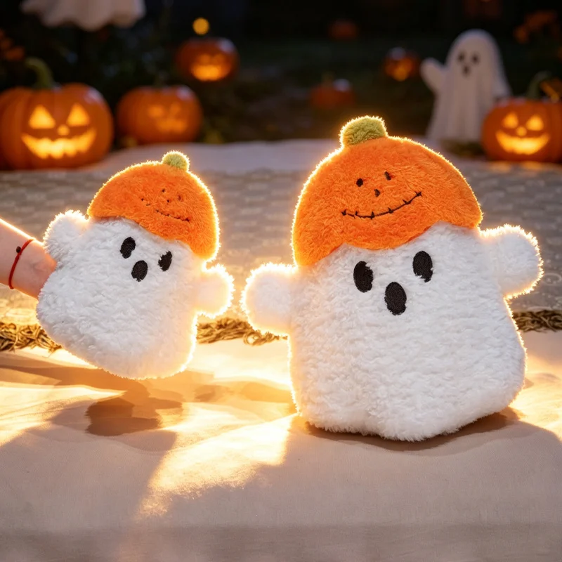 Halloween Pumpkin Ghost Plush Toy Cute Fluffy Ghost Stuffed Doll with Pumpkin Hat CreativeHome Decor Toy Holiday Party Gift