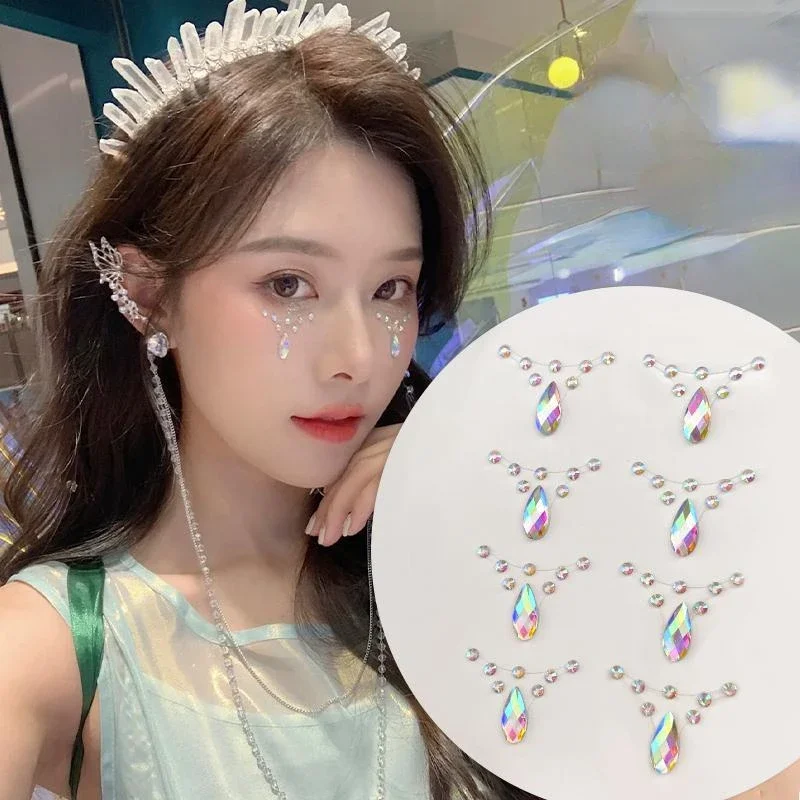 ملصقات الوشم القابل للتصرف ثلاثية الأبعاد مجوهرات الوجه كريستال الماس DIY عيون الوجه الجسم الراين تجميل ضد الماء فن الطرف الديكور