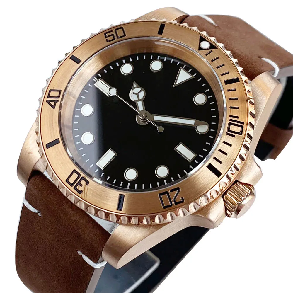 Reloj Mecánico de buceo de bronce Real CUSN8 de 40mm, reloj de pulsera Sunburst para hombre NH35AA PT5000, correa de cuero Vintage, reloj resistente al agua de 20mm