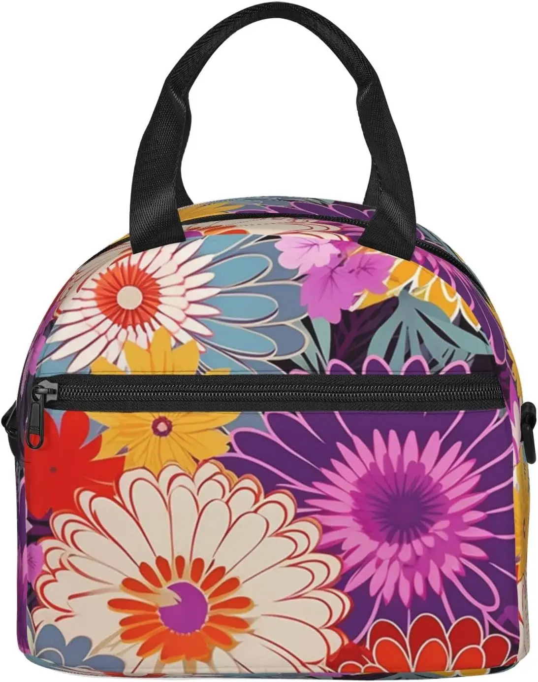 Bohemian Colored Flower Print Lunch Box for People Reusable Insulated Cooler Portable Tote Bag Large Capacity Lunch Container