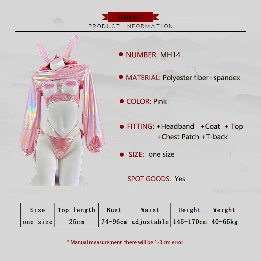 SENMHS lencería Sexy Anime Bunny Girl Cosplay láser Rosa charol Top Bikini conejo chica brillante ropa interior de Halloween