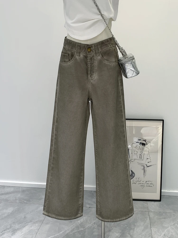 

High Waist Loose Straight Leg Jeans Fashionable Trendy Wide Leg Long Trousers Autumn Winter High Waist Cotton Denim Pants