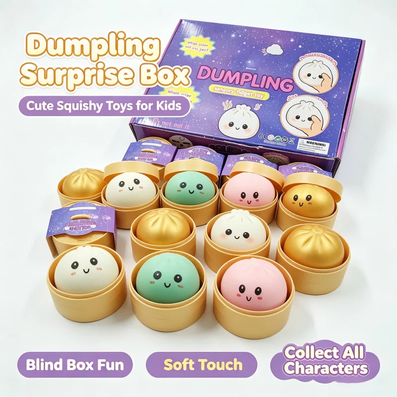 Mystery Box Large Dumpling Stress Ball with Steamer Colorful Squishy Bun Sensory Toy for Anxiety Relief Squeeze