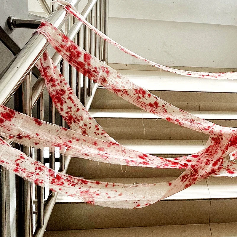 Halloween Versatile Blood Stained Gauze Warning Tape Isolation Tape Gauze Blood Stain Bandage Halloween Decoration