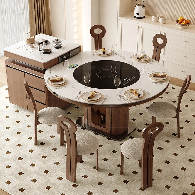 

Table dining table integrated household detachable modern light luxury belt intelligent warm vegetable turntable