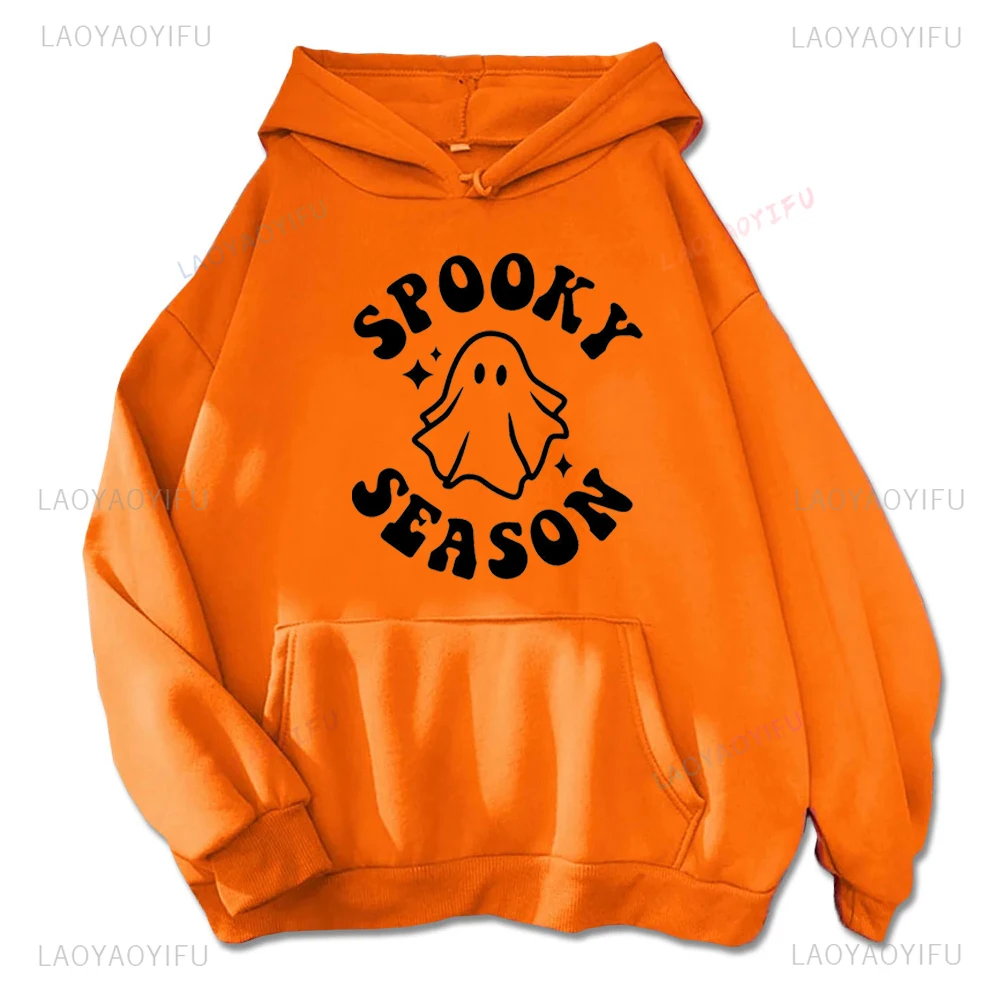 Spooky Season Funny Ghost Boo Woman Orange Graphic Hoodies Halloween Trick or Treat Autumn and Winter Man Thermal Hoodie Candy