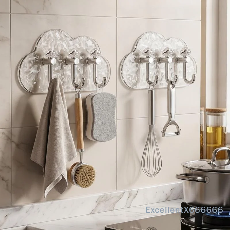 Luxury Cloud Hook No Drilling Strong Adhesive For Kitchen Bathroom Door Back Keys Towels No Trace Adhesive Hooks Lightweight