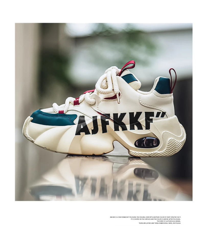 Herren-Sneaker mit dicker Sohle, trendigem Buchstabendruck, Farbblock-Design, Luftpolsterung, atmungsaktivem Mesh, höhenverstärkend, vielseitige Freizeitschuhe im Street-Style. – Detail 12