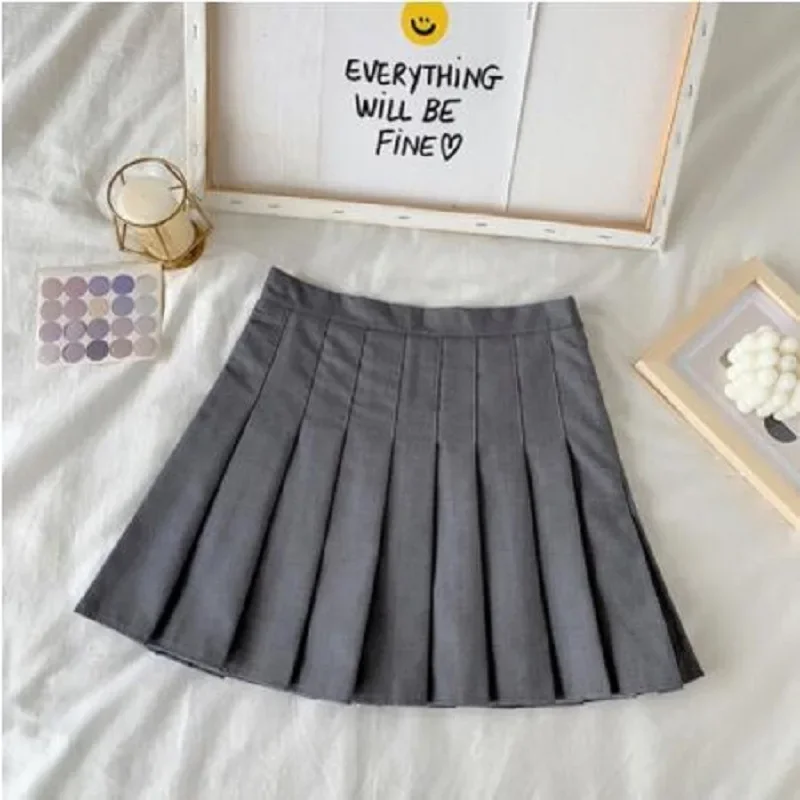 High Waist Solid Pleated Mini Skirt for Women Summer Spring Korean Preppy Style Fashion Cute A-line Skirts Y2K Skort Clothes