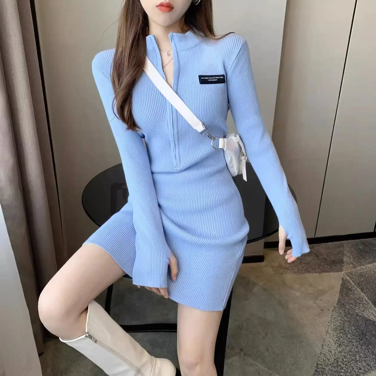 Slim Fit das mulheres e emagrecimento malha saia, zíper, saco de base, quadril, sexy, novo