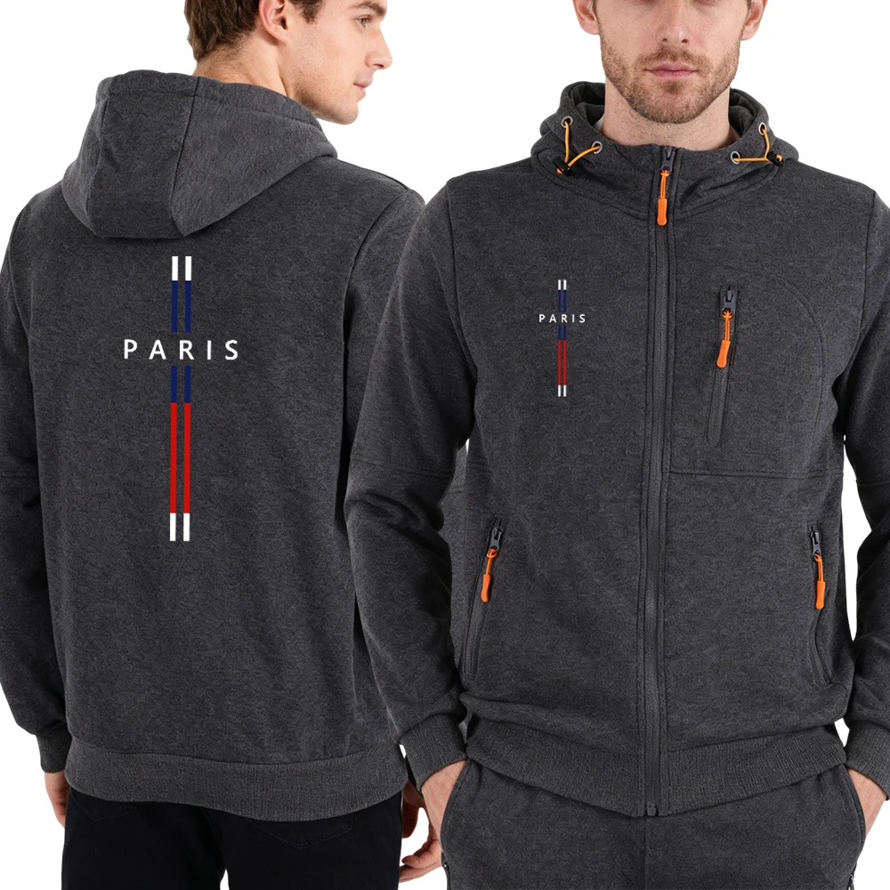 Paris Kreativität Druck Taschenmantel Herren Herbst Casual Zip Hoody Bequeme Fleece Sweatshirts All-Match Übergroße Streetwear