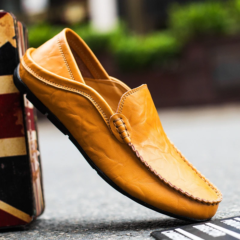 

2023 Summer Mens Genuine Leather Loafers Handmade Driving Shoes round Toe Synthetic Leather Inner Rabbit Fur Lined Casual Shoes